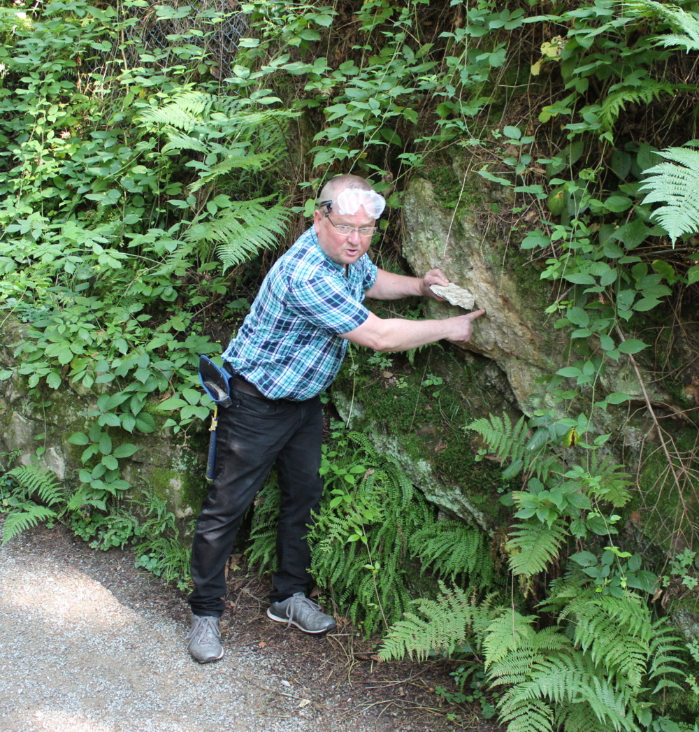 Der Geologe Dr. Megerle, der die GeoTouren zusammen mit dem Naturpark Schwarzwald Mitte/Nord entwickelt hat, informiert auf der GeoTour von Haslach.